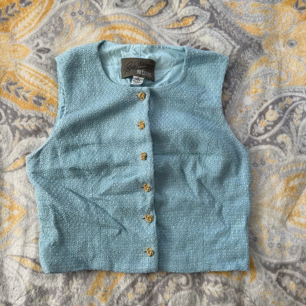 Rickie freeman blue tweed vest size 4